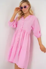 Women's Buttoned Short Sleeve Dress 2559 - Pink