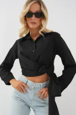 Chemise à manches longues nouée pour femme 20325 - Noire