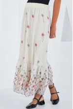 Kadın Ekru Desenli Şifon Etek 8010