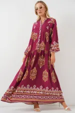 Robe hijab à motifs authentiques 2423 - Bordeaux foncé