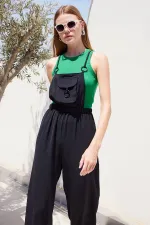 7023 Askılı Bahçıvan Tulum - Siyah