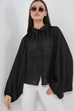 Women's Batwing Sleeve Oversize Shirt 20368 - Black Women's Batwing Sleeve Oversize Shirt 20368 - Black