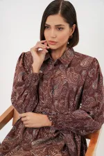 Robe hijab ceinturée pour femme 2589 - Marron