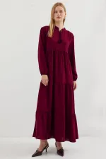 1627 Collar-Tie Hijab Dress - D. Burgundy