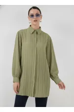 Çizgili Uzun Gömlek Tunik 5947 - Çağla