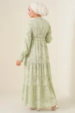 2145 Patterned Hijab Dress - Light Green 2145 Patterned Hijab Dress - Light Green