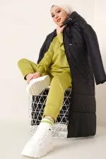 Manteau long matelassé à capuche T5120 - Noir