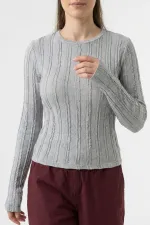 Kadın Dokulu Örme Bluz 980 - Gri