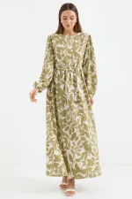 2513 Balloon Sleeve Hijab Dress - Oil Green