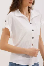 Chemise en maille oversize à manches courtes 20187 - Blanche