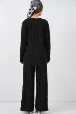 Kadın Örme Kimono Pantolon İkili Takım 30067 - Siyah