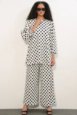 Women's Tunic and Pants Polka Dot Top and Bottom Set 6663 - B. White Women's Tunic and Pants Polka Dot Top and Bottom Set 6663 - B. White