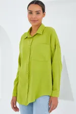 Chemise oversize en lin à poche unique 20153 - Vert pétrole