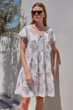 2352 V-Neck Short Dress - Light Brown