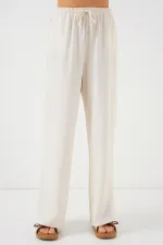 Kadın Yüksek Bel Bol Paça Pantolon - Krem