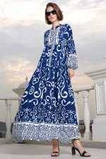 Robe hijab à motifs authentiques 2423 - Bleu marine