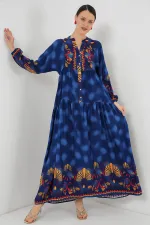 Robe hijab à motifs authentiques 2423 - Bleu marine 5