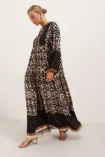 Robe hijab en viscose à motifs noirs et beiges pour femme 2423
