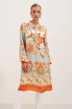 5903 Patterned Viscose Dress - Orange
