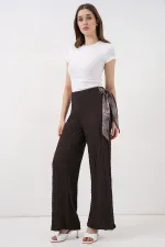 Kadın Fularlı Örme Pantolon 30070 - Kahverengi