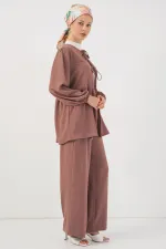 Ensemble deux pièces tunique et pantalon à lacets pour femme 6744 - Rose D.