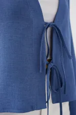 Önü Bağlamalı Keten Kimono 960 - İndigo