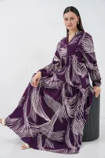 Kadın Desenli Uzun Tesettür Elbise 2585 - Mor