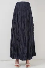 Jupe longue froissée pour femme 8042 - Bleu marine