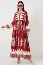 Robe hijab à motifs authentiques 2423 - Bordeaux foncé