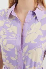 2455 Patterned Shirt Dress - Lilac