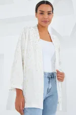 Kadın Ekru Varaklı Örme Kimono 5925