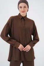 Women's Knitted Hijab Top and Bottom Set 6711 - Brown