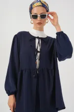 Kadın Önü Bağcıklı Tunik Pantolon İkili Takım 6744 - Lacivert