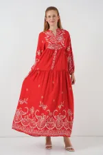 Robe longue hijab à motifs pour femme 2585 - Rouge foncé