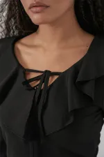 Kadın Uzun Kol Crop Bluz 979 - Siyah