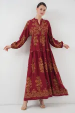 Robe hijab bordeaux à motifs dorés 2423