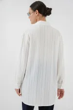 Çizgili Uzun Gömlek Tunik 5947 - Beyaz