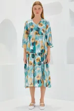 Robe courte en viscose beige menthe à motifs pour femme, manches courtes, 1959