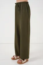 Women's Wide Leg Linen Trousers 6735 - Khaki