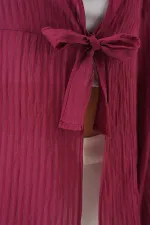 Women's Front Lace-Up Blouse 952 - Burgundy