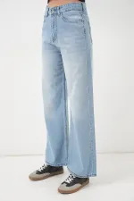 Women's Wide Leg High Waist Palazzo Jeans 6656 - Light Blue