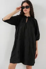 Kadın Desenli Kısa Elbise 2528 - Siyah