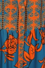 Kadın Desenli Uzun Tesettür Elbise 2585 - C. Turuncu