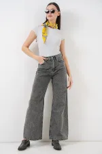 Jean palazzo taille haute à jambes larges pour femme 6656 - Gris