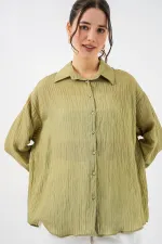 Kadın Uzun Oversize Gömlek 20320 - Çağla