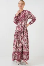 Robe hijab à motifs authentiques 2423 - E. Fuchsia