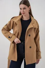 Women's Belted Cashmere Coat 9162 - Mustard