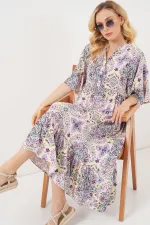 Kadın Desenli Kısa Kol Elbise 2562 - Bordo