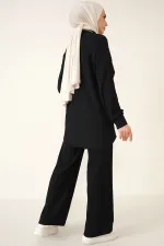 Ensemble deux pièces hijab tricoté T5858 - Noir