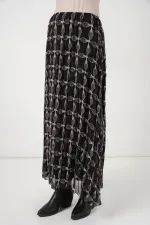 Jupe en mousseline doublée à motifs pour femme 8058 - Noire